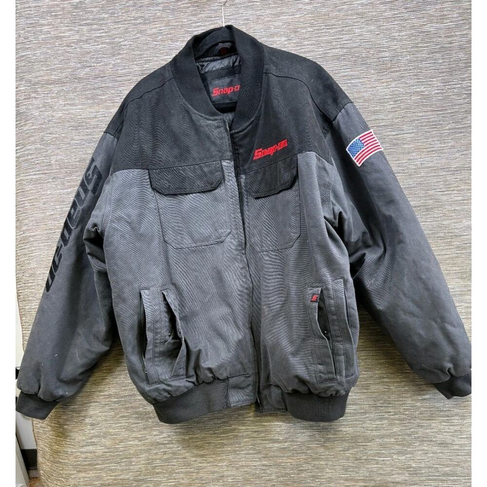 Snap-on Tools Heavy Duty Canvas Work Jacket Quilted Gray Black Colorblock Sz 3XL